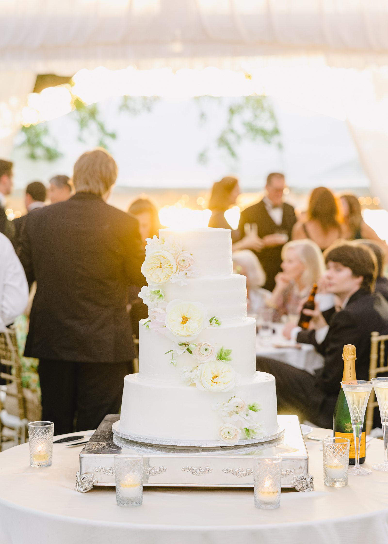 cake with the sunset at Lowndes Grove wedding