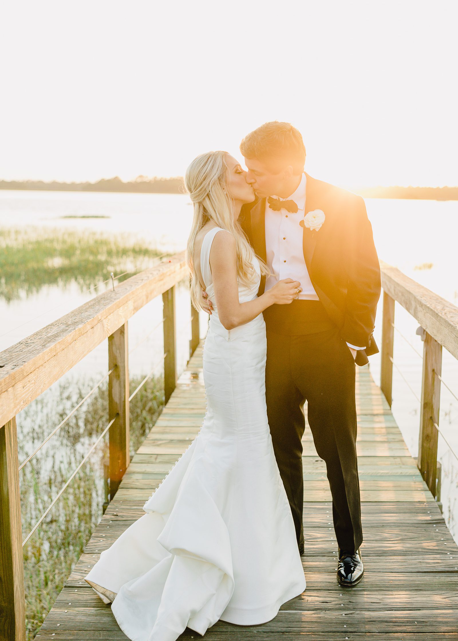bride and groom at sunset at Lowndes Grove wedding