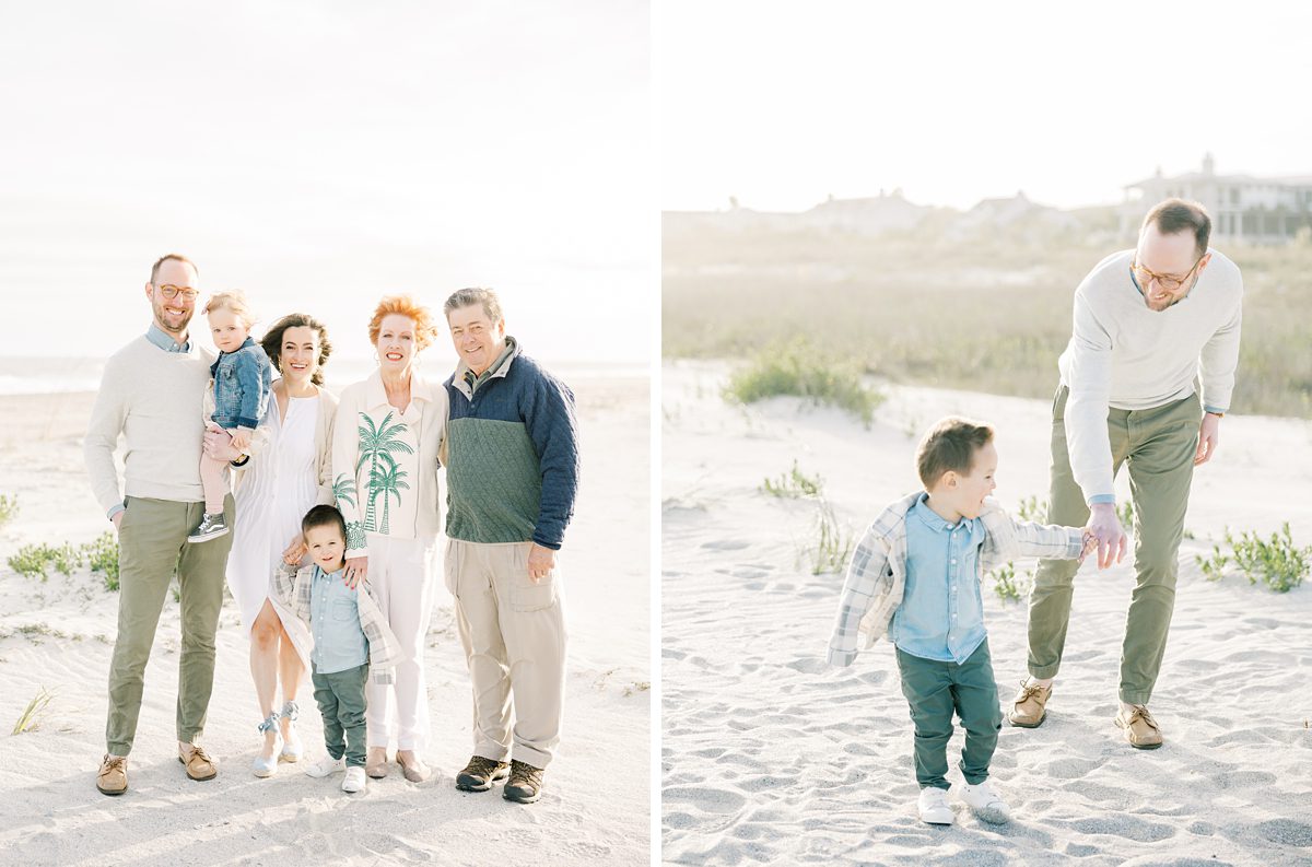 family photo on the beach at sunset