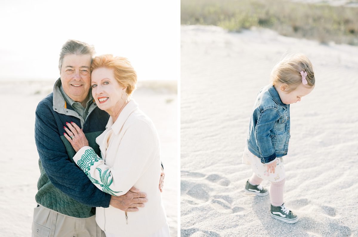 grandparents hug in a couple's photo on the beach